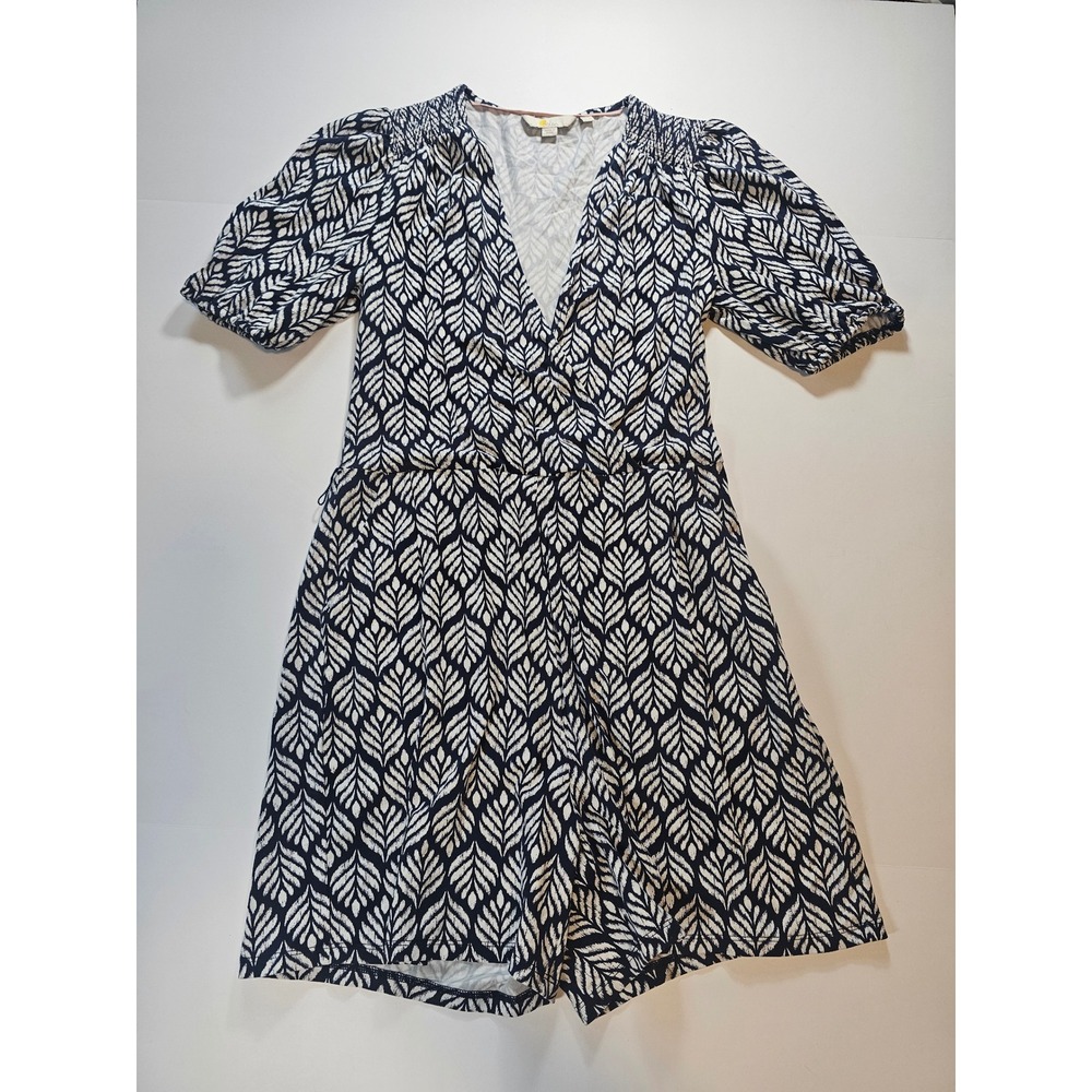 Boden Leaf Print Romper Womens 4 Tall Navy White Wrap Jumpsuit‎